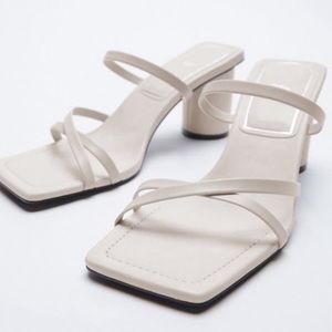 Zara Heeled Leather Square Toe Sandal